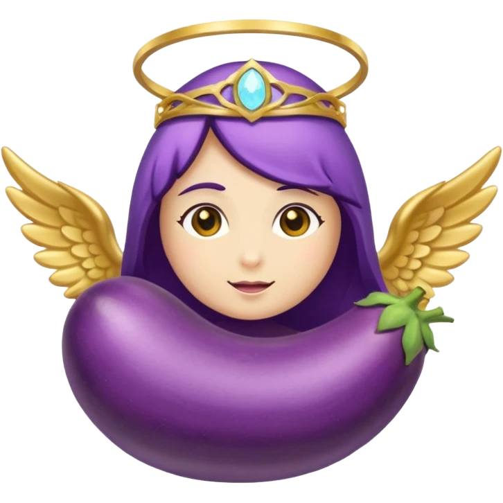 Original eggplant emoji wearing an angelic halo emoji