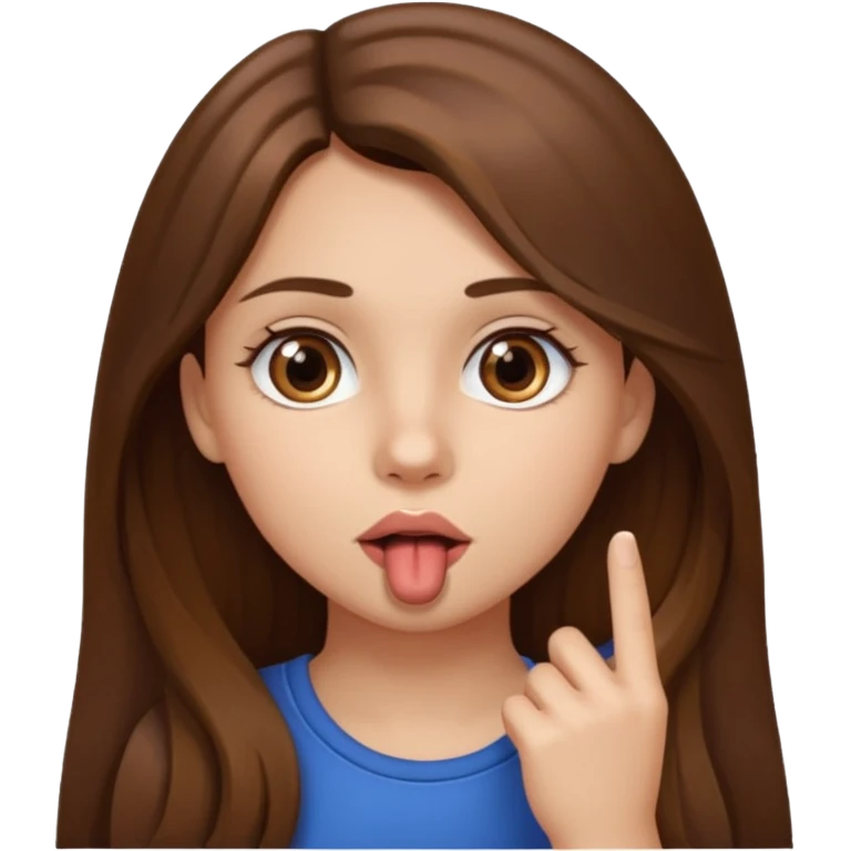 Emoji Fille cheveux long et brun yeux brun avec un doigt dans la bouche  emoji