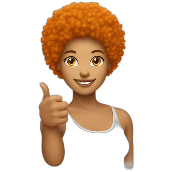 Light skin girl afro orange with thumb up emoji