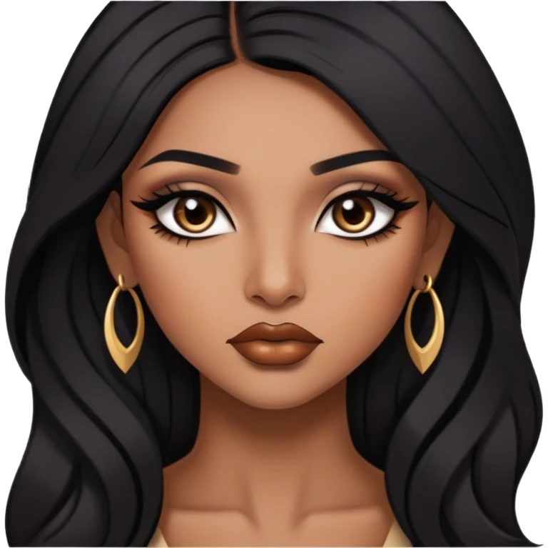 indian girl, brown skin, long black hair, brown underneath colored hair, baddie,pretty, makeup, lipliner, black eyeliner, emoji