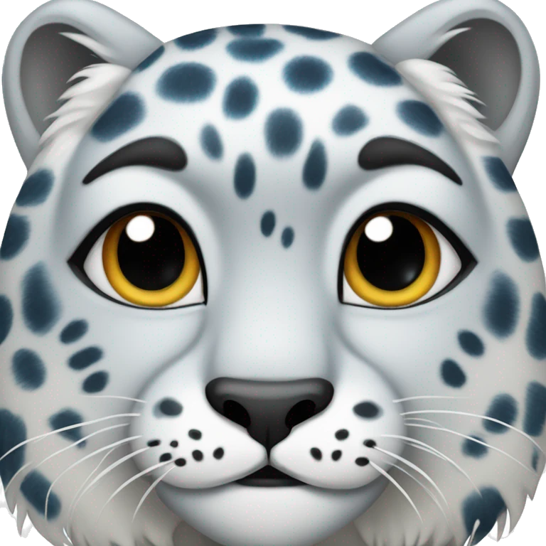 snow leopard with a blue bow on the right side of its head emoji