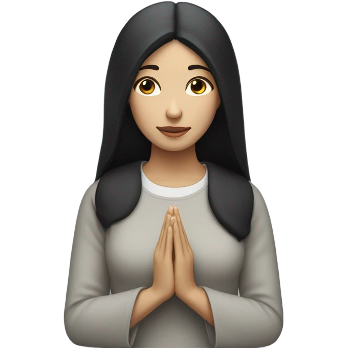 Woman white skin black hair praying emoji