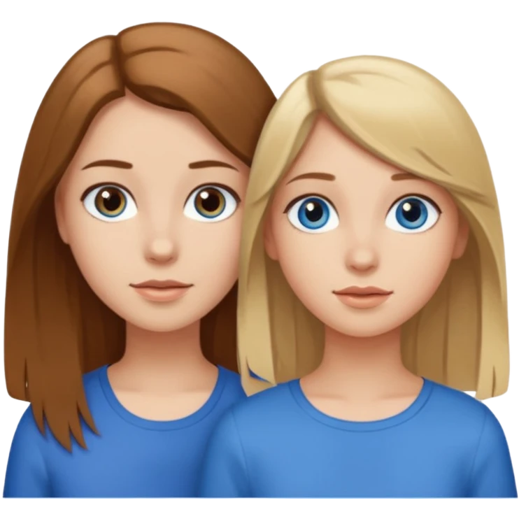 Two girls one with long brown hair and brown eyes the other with short blonde hair and blue eyes emoji
