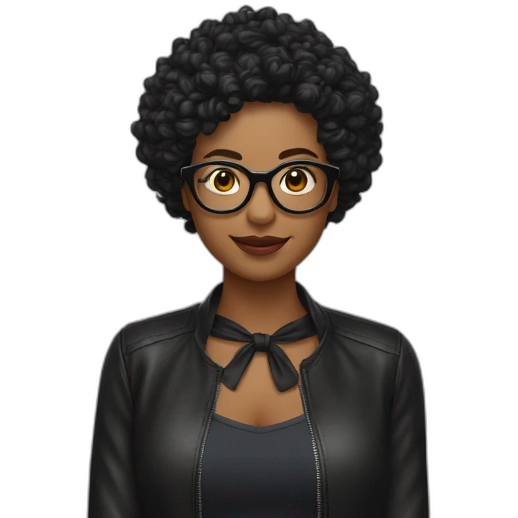 maestra con lentes pelo corto color negro pelo rizado emoji