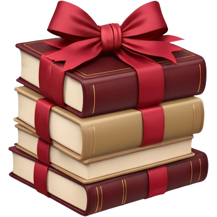 stack of beige/neutral-toned books wrapped in a crimson bow emoji