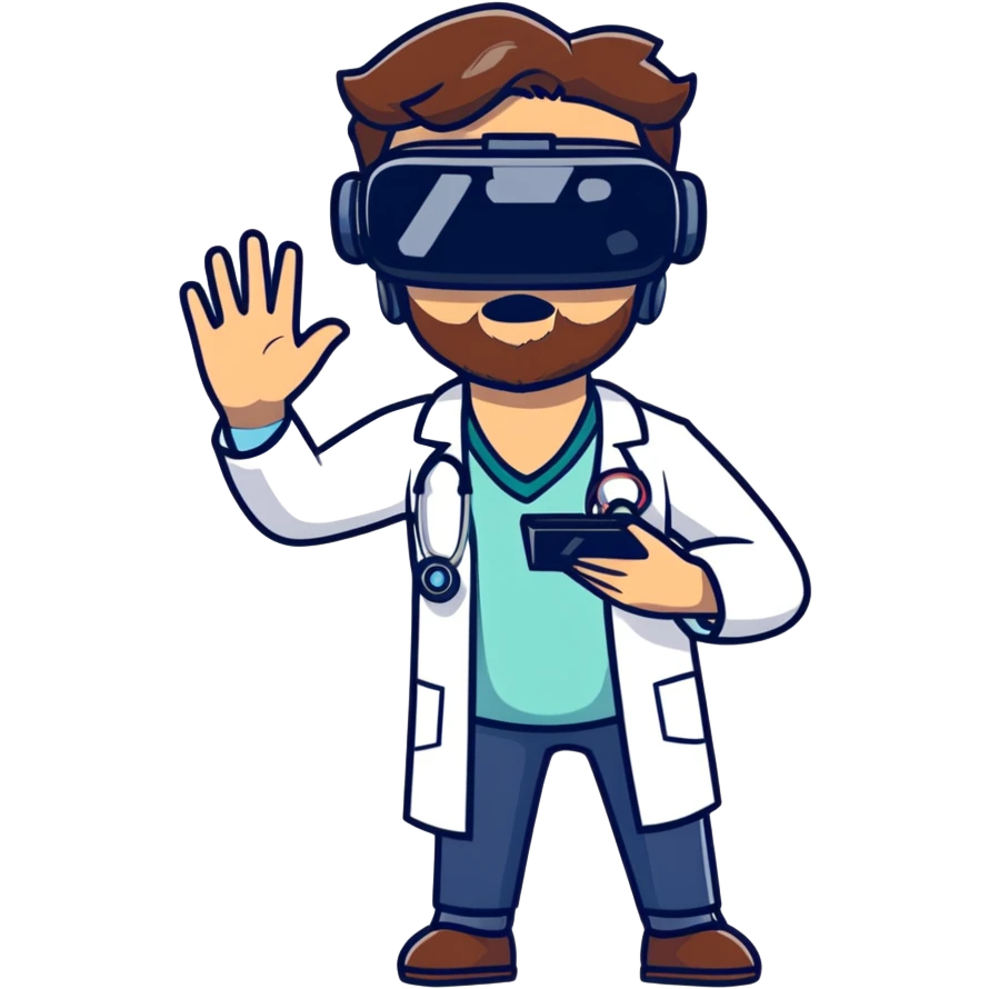 male doctor with brown beard and hair using virtual reality technology emoji