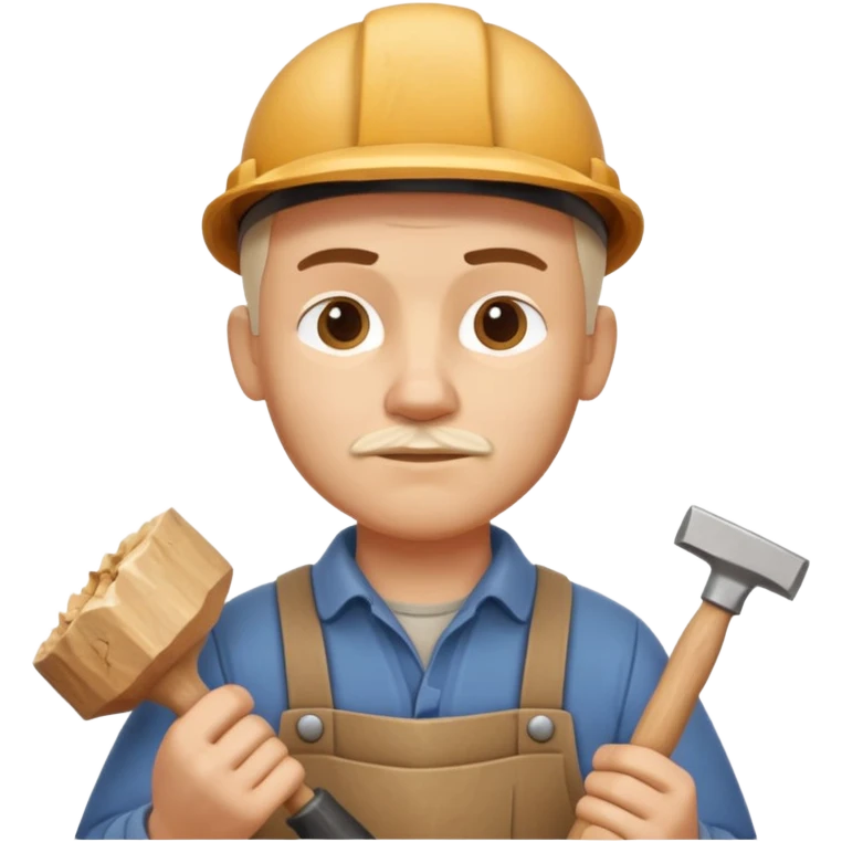 wood carving carpenter portrait, head and shoulders only, carving wooden figure with chisel, wood shavings visible, focused craftsman expression, artisan workshop vibe, 3D cartoon style, mobile game icon style, clean background, no text, no watermark
 emoji