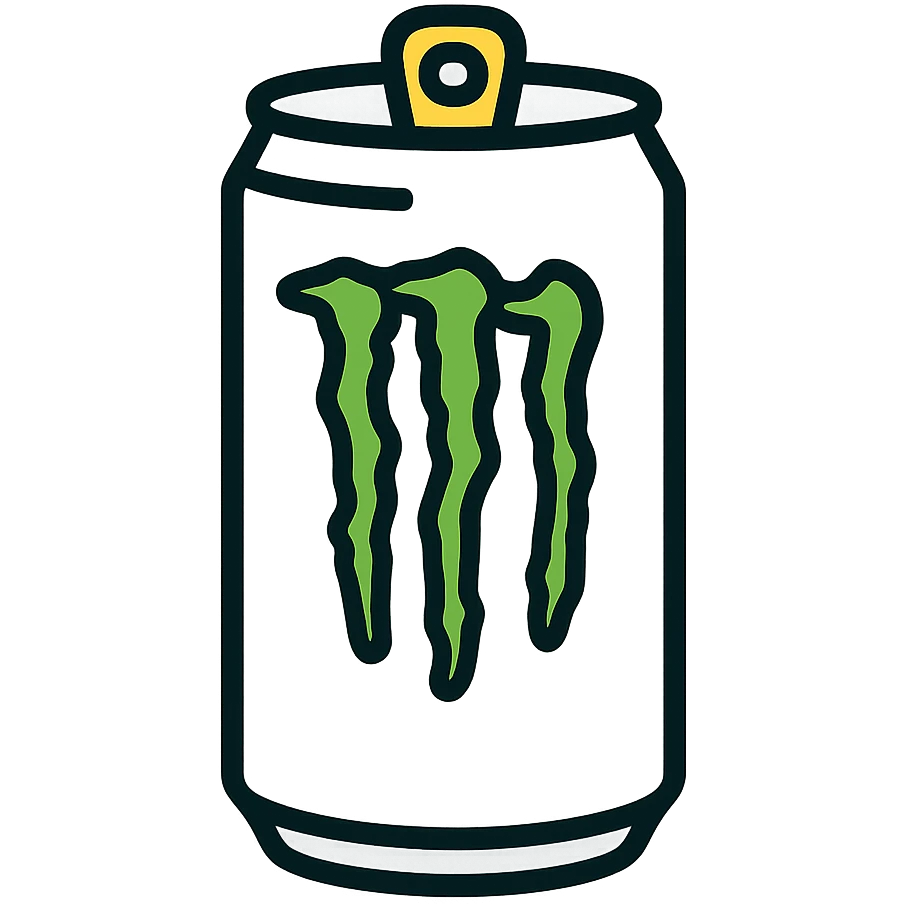 white Monster Energy can with stylized energetic M logo, modern and dynamic look emoji