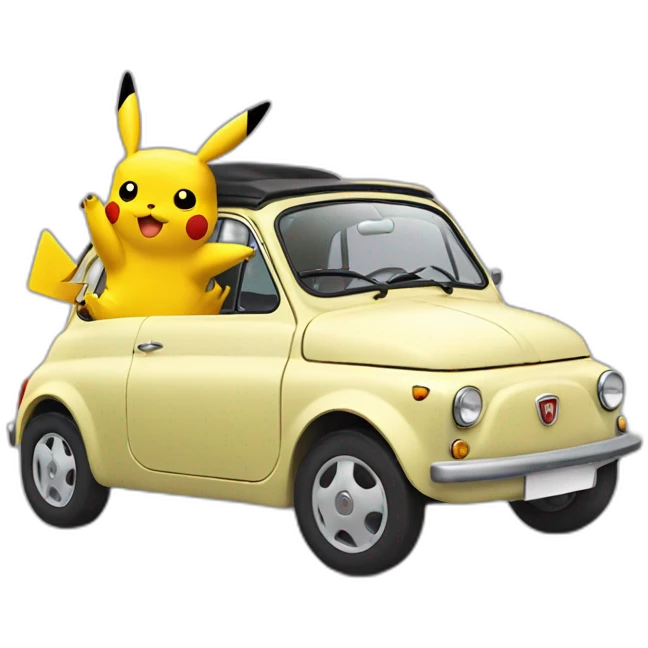 Pikachu driving a fiat 500 emoji