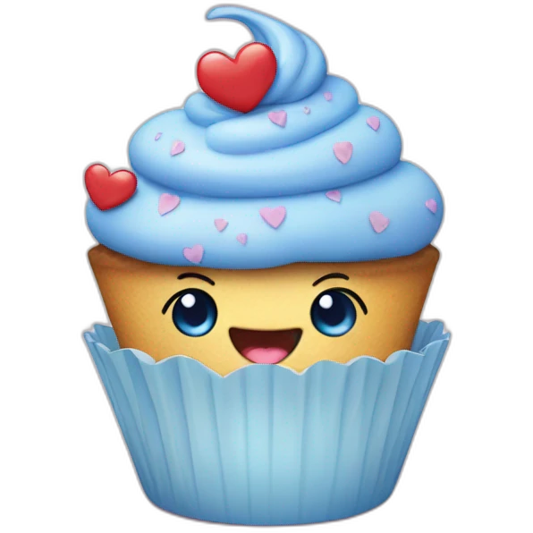Happy cupcake with blue hearts emoji