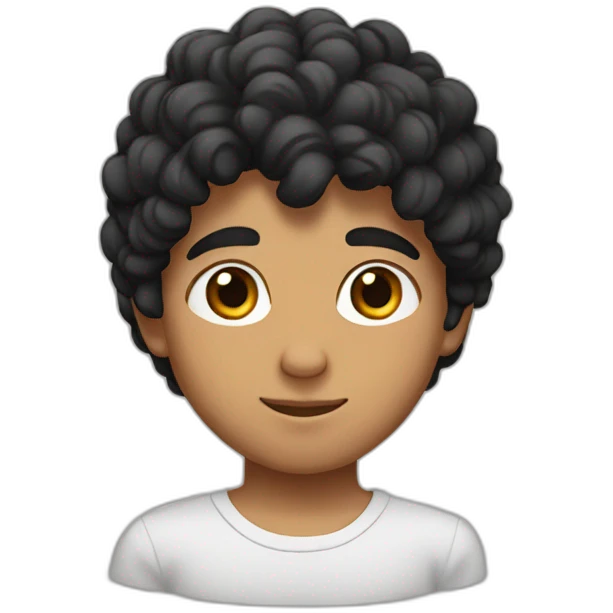 arab boy with curly black hair, uni-brow, and brown eyes emoji