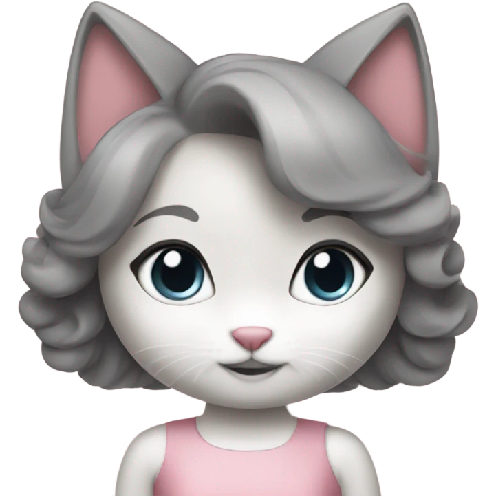 Brunette princess pink dress grey and white cat emoji