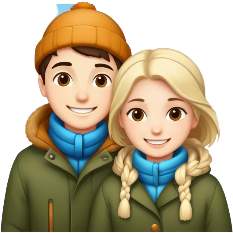 Boy and girl smiling outdoors in winter emoji