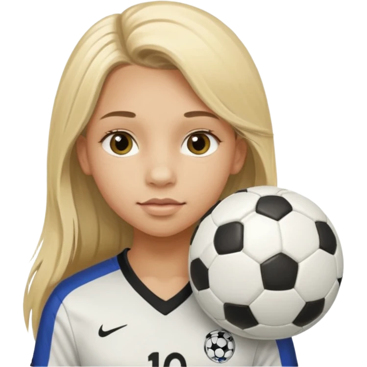 A girl with long light blonde hair with long eyelashes that looks around 13 years old with a soccer ball make her lips lined emoji