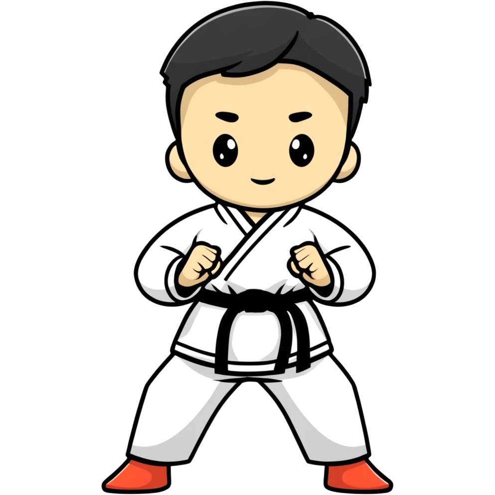 teenage boy or girl in a traditional Tae Kwon Do stance with a white dobok uniform emoji
