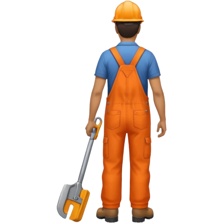Indian male railway engineer orange overalls, boots walking back view emoji