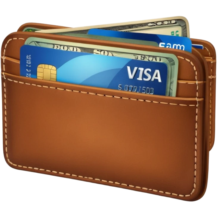 portefeuille marron avec quelques billets et carte bancaire emoji