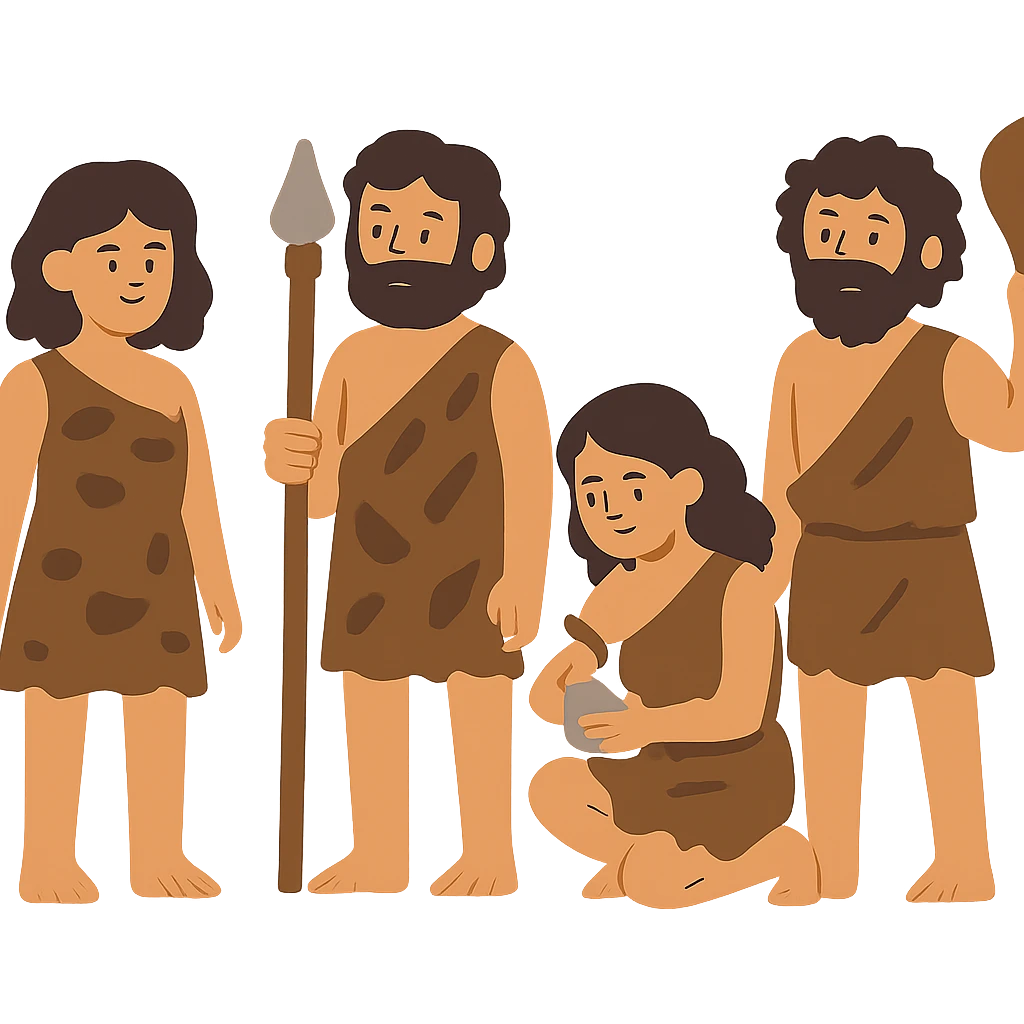 flat toon style early age humans, no background emoji
