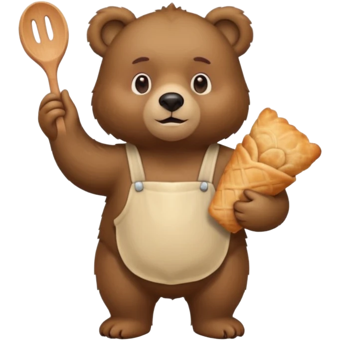 esta imagen pero que el oso este de pie y tenga una manga pastelera en la mano izquierda haz un oso emoji