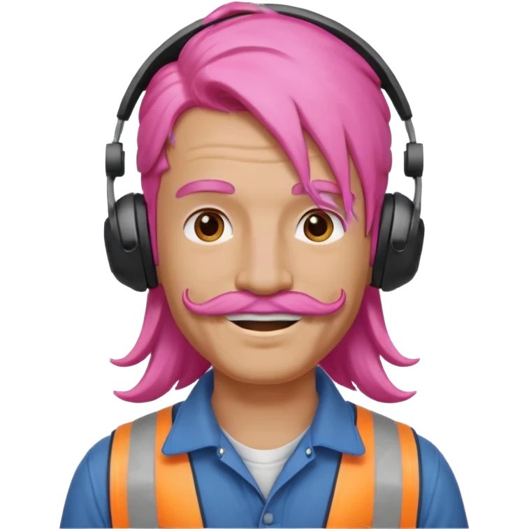 construction worker with long pink hair and headphones and mustache emoji