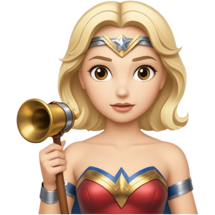 Blonde Wonder Woman holding bell and short white orchestra conductor’s baton  emoji