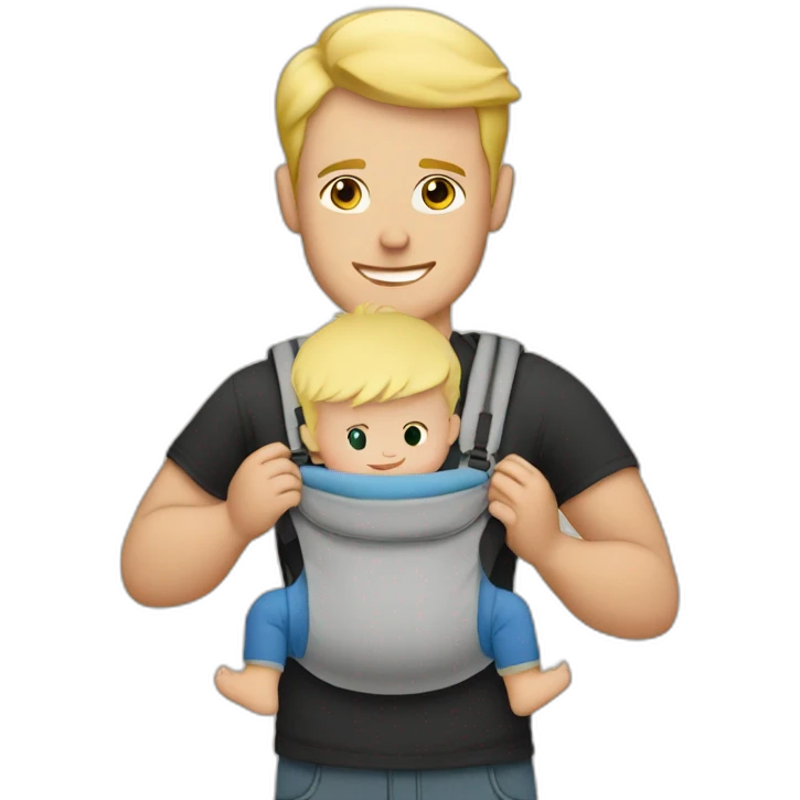 Blonde man wearing a baby in a baby carrier emoji