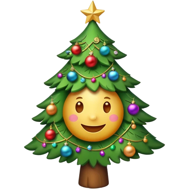 Christmas tree with cute face emoji