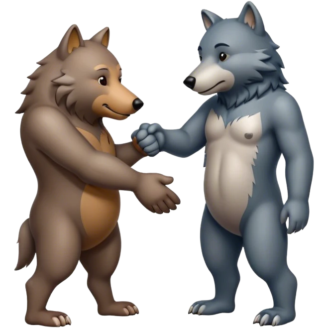 Wolf and Bear shake hands emoji