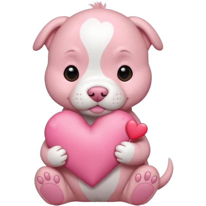 Pink pitbull puppy holding a heart emoji