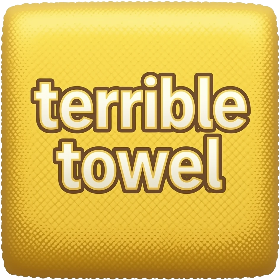 Gold towel that says terrible towel on it emoji