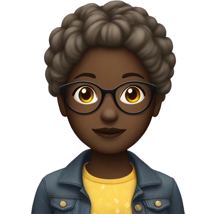 A girl with girly hair kind of dark skinned and with yellowish circle glasses  emoji