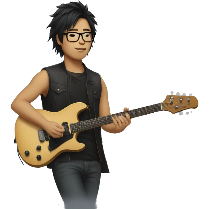 guitarist with glasses and guitar asian. hair should be fluffy  emoji