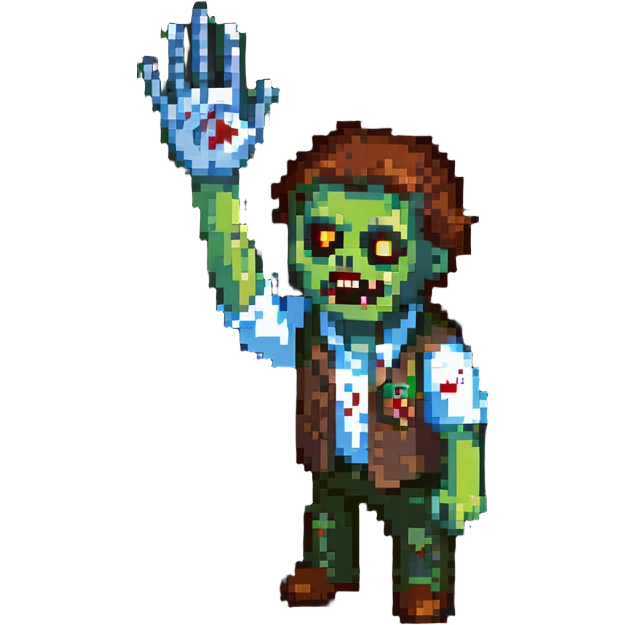 isometric zombie waving hand saying hello in Project Zomboid style emoji