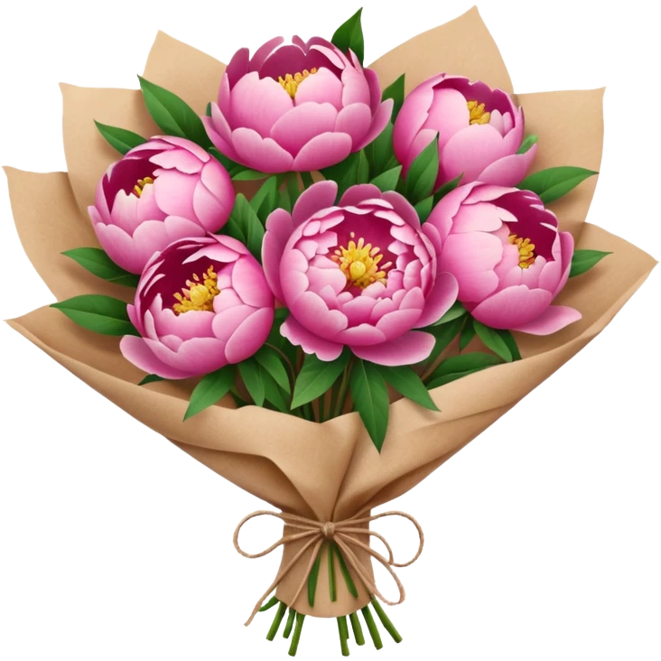 Bouquet of pink flower peony wrapped in kraft paper emoji