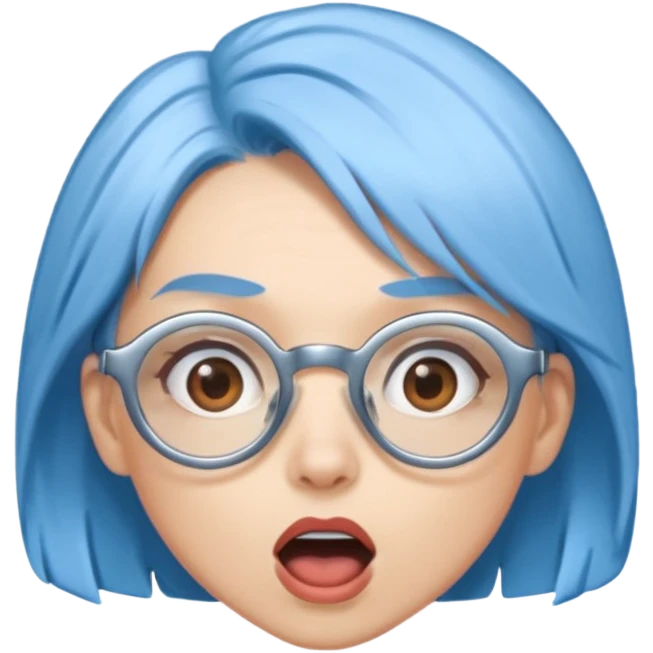 Mujer asombrada con cabello celeste y gafas azules cromadas emoji