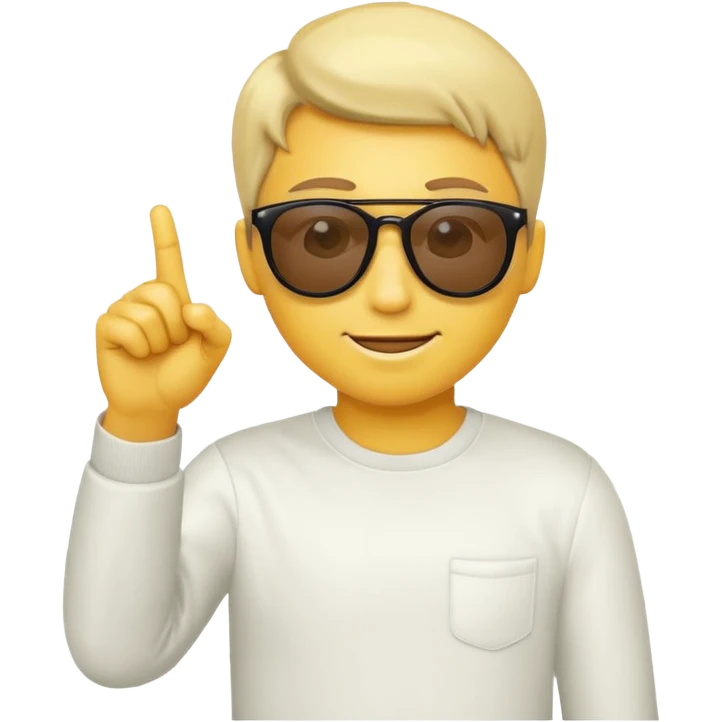 Create a yellow emoji of a guy wearing sunglasses pointing his index finger at the screen emoji
