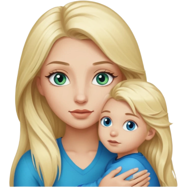 blonde baddie girl  with blue-green eyes, Long lashes, long hair, Holding her little Boy   ,with blue eyes emoji