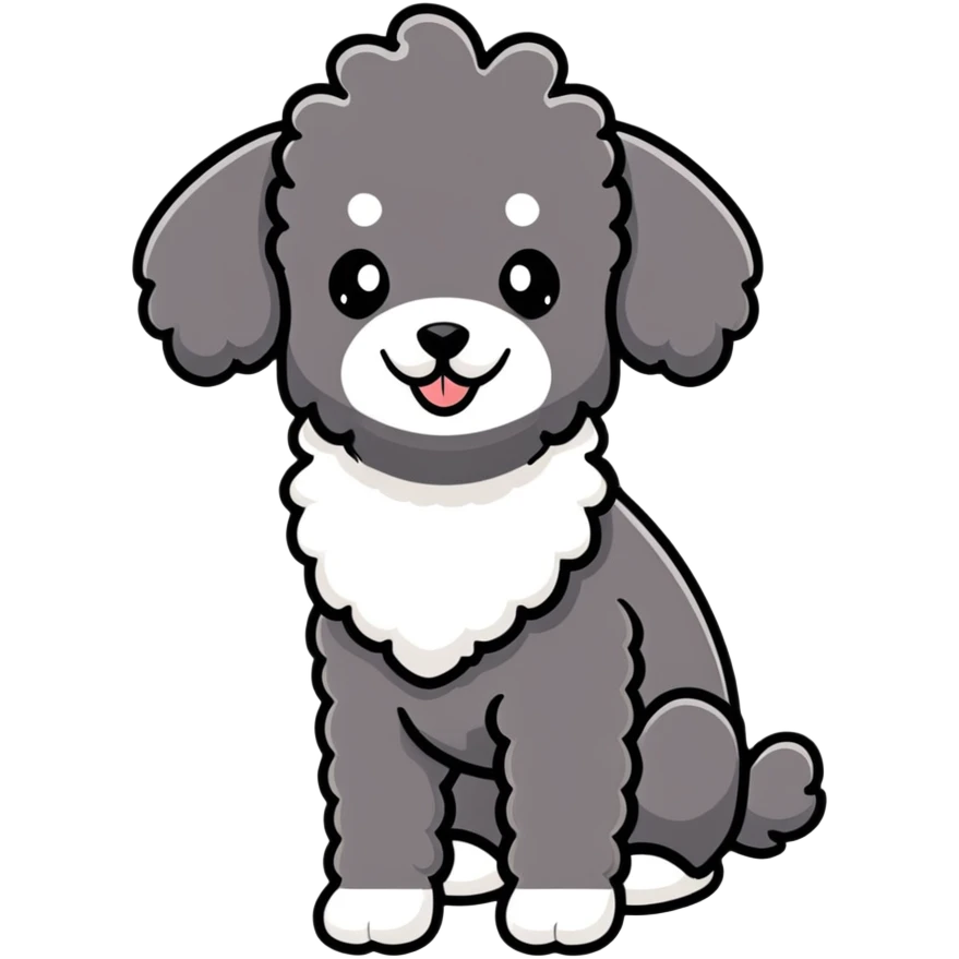 cute black french poodle with classic poodle pompoms emoji