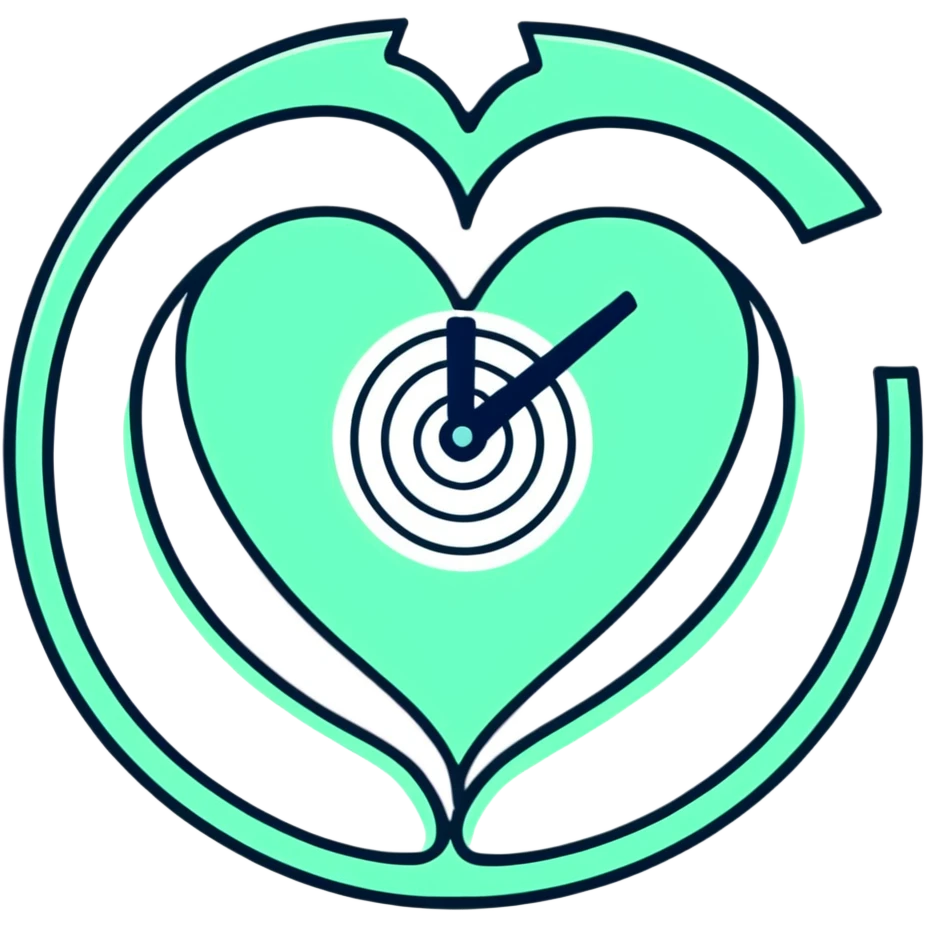 Minimalist Maya-style heart and time spiral symbols for messages, white and deep green only, flat design with clean lines emoji