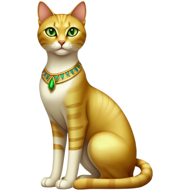 Egyptian cat full body sitting with green eyes emoji