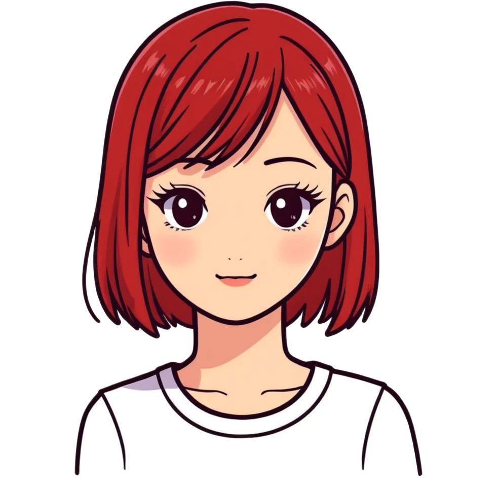 girl with red cherry straight hair and eyelashes emoji