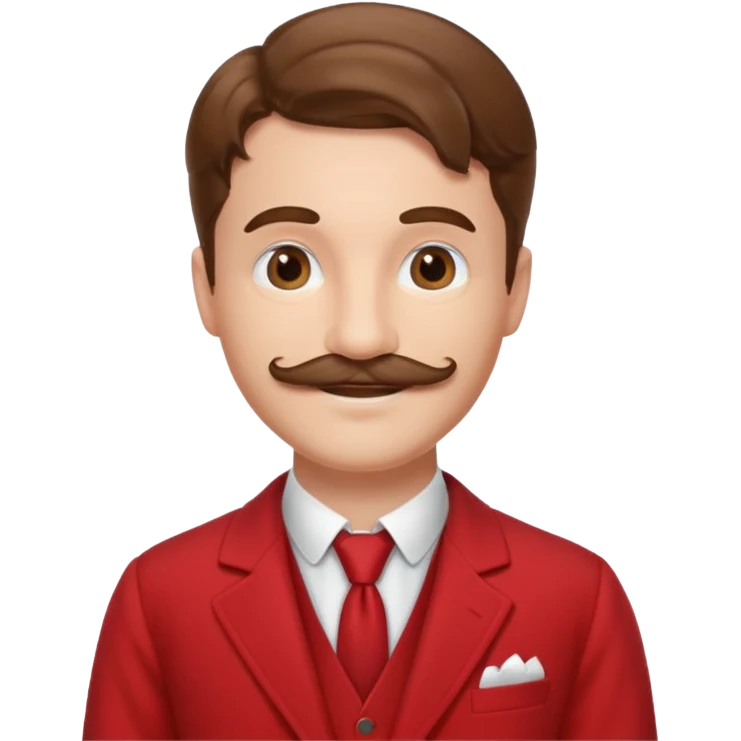 brown haired man with chaplin-mustache and red suit emoji