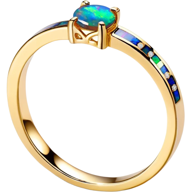 Hyperrealistic diamonds and Black opal gemstones 14k gold shimmery ring,  isolated, 3d rendering, mirco-detailed, 8k emoji