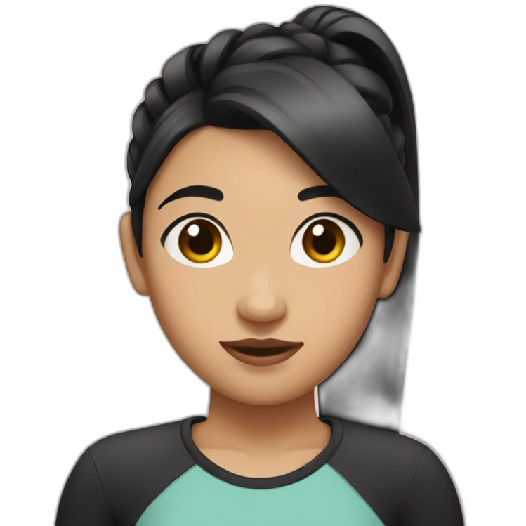 Girl with black hair, ponytail and two front locks. emoji