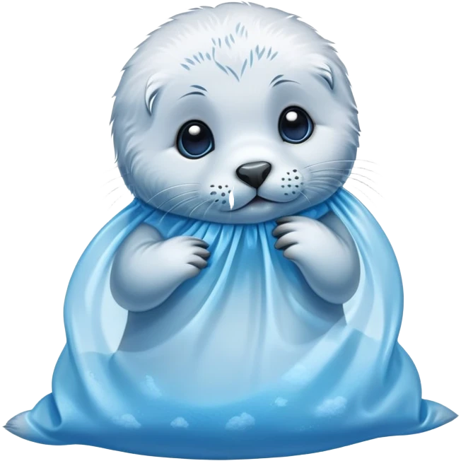 Baby seal sniffing blue powder in the plastic bag  emoji