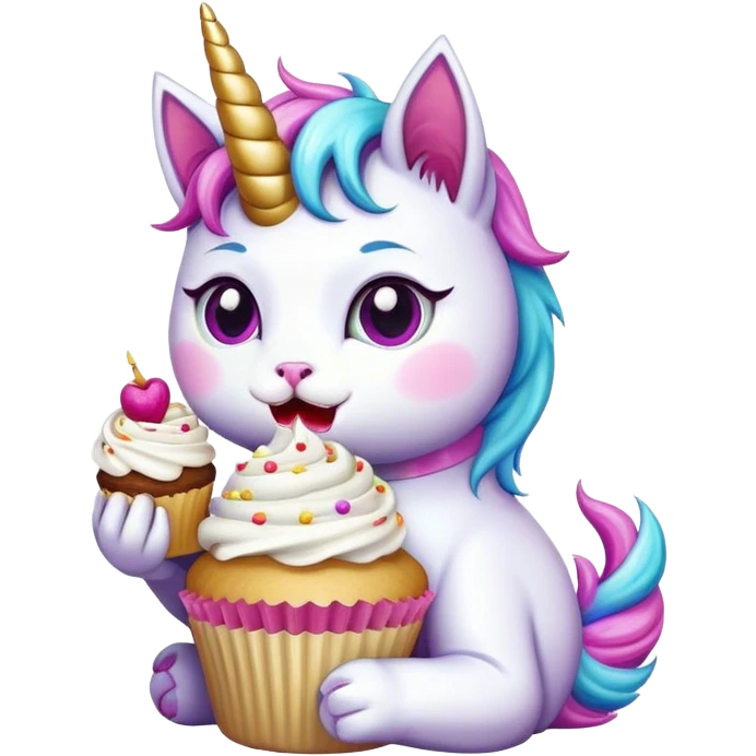 Unicorn cat eating a cupcake emoji