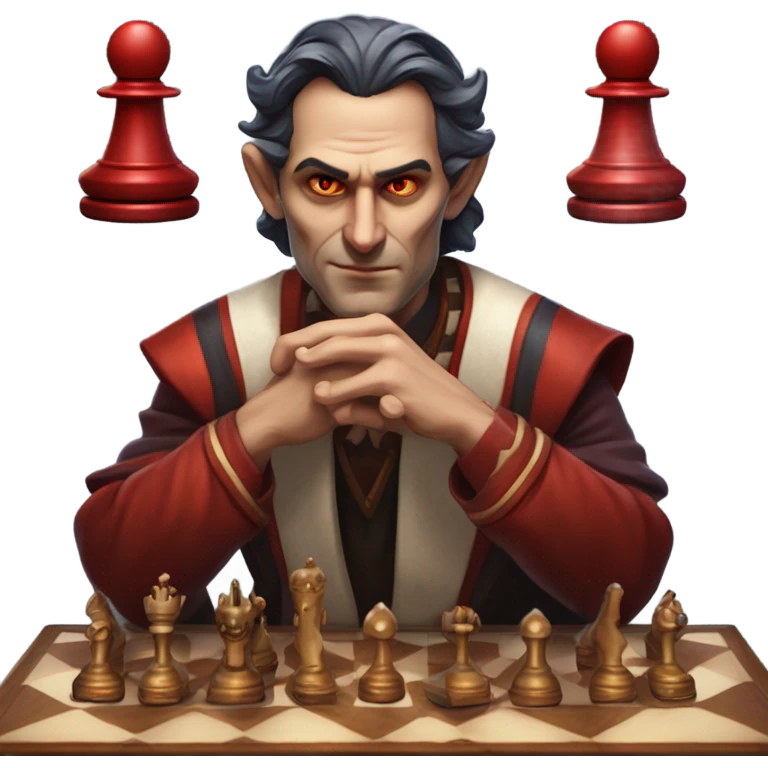 Romanian man playing chess with a demon emoji