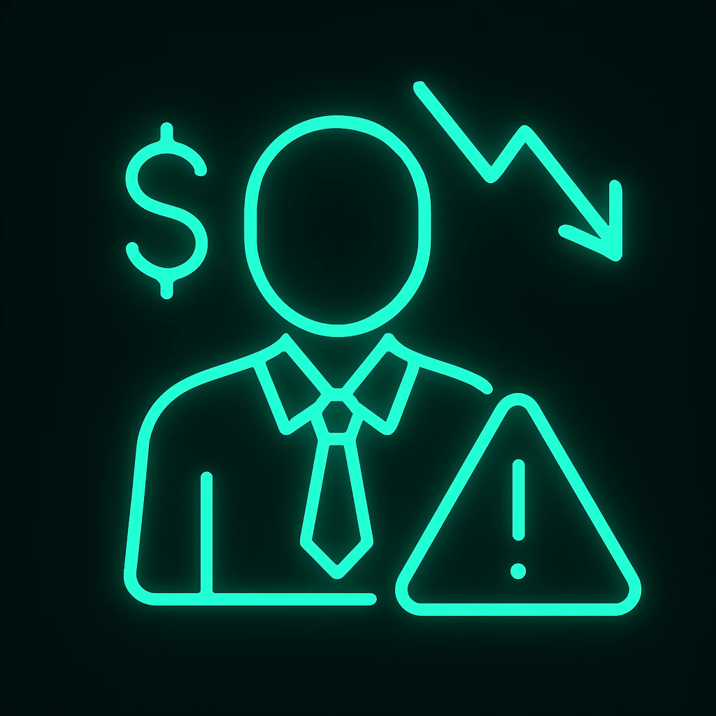 minimalist neon icon of a risky trader, using color #0BD794, simple lines, glowing effect emoji
