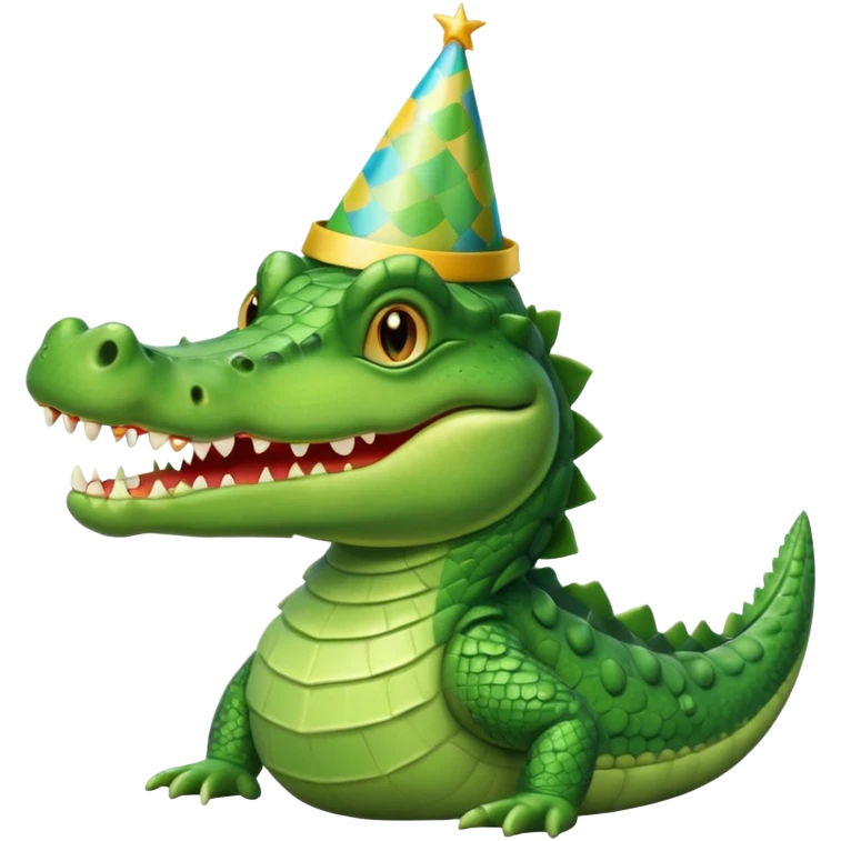 Crocodile wearing a birthday hat emoji