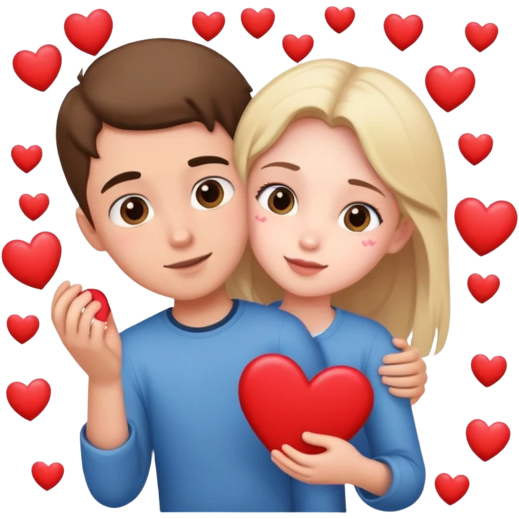 boy picking up girl surrounded by hearts emoji